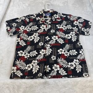 Rainbow Hawaii Inc Mens XL Black Tropical Hibiscus Floral Cotton Aloha Shirt